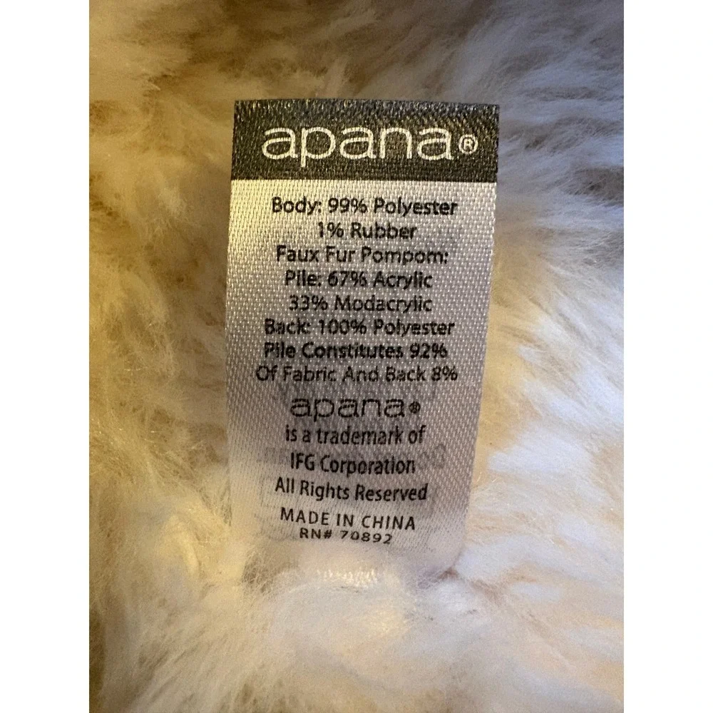 Apana Faux Fur Beanie Women OS Cream Excellent Pompom Shaggy Winter Hat
